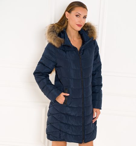 Winter jacket with real fox fur Due Linee - Blue -