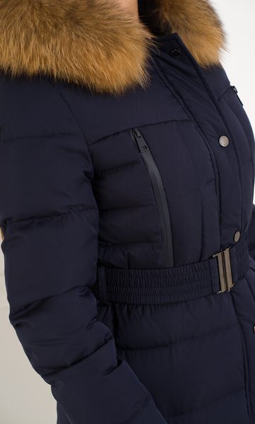 Chaqueta de invierno para mujer con piel de zorro real Due Linee - Azul -