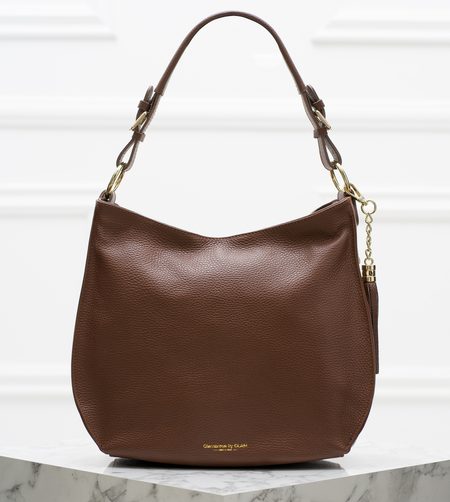 Dámská kožená kabelka přes rameno se zlatým kováním - marrone -