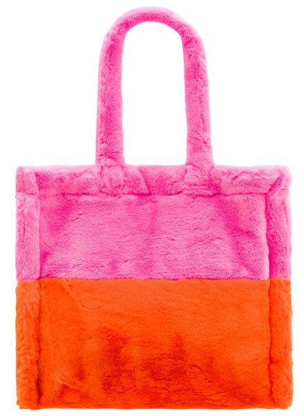 Dámska veľká obojstranná kabelka s chlpom ružovo - oranžová