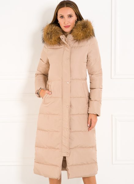 Chaqueta de invierno para mujer con piel de zorro real Due Linee - Beige -