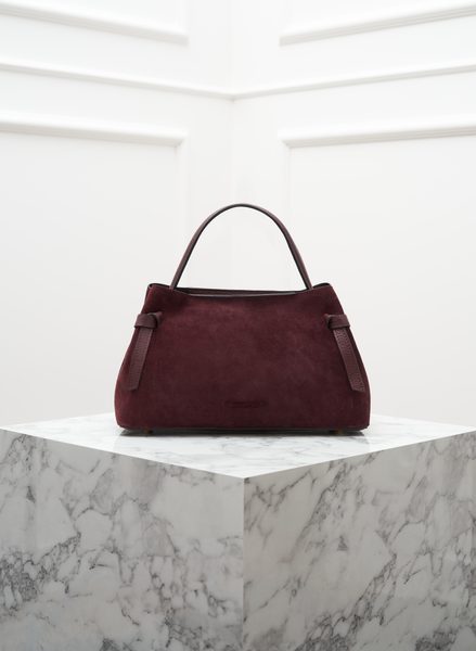 Kožená kabelka z broušené kůže do ruky vínová -