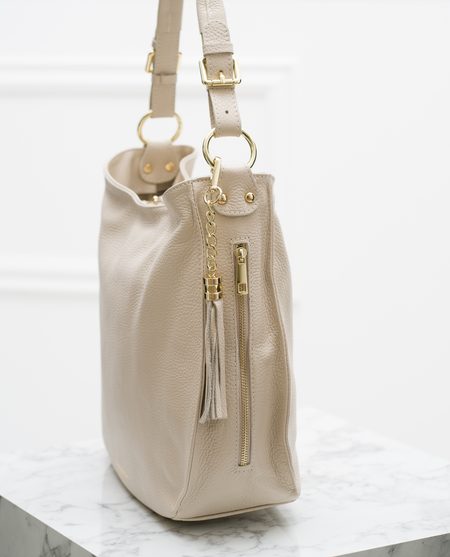 Real leather shoulder bag Glamorous by GLAM - Beige -