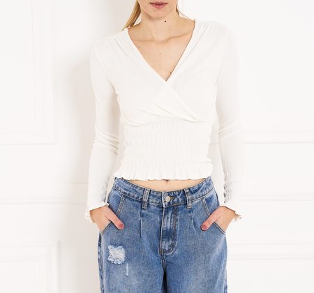 Dámsky crop top s dlhým rukávom - biela -