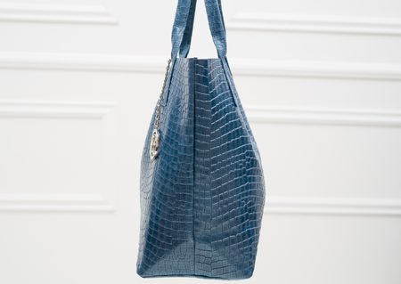 Dámská kožená kabelka shopper hadí vzor - modrá -
