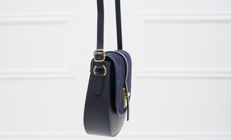 Dámská kožená crossbody kabelka kombinace semiš - tmavě modrá -