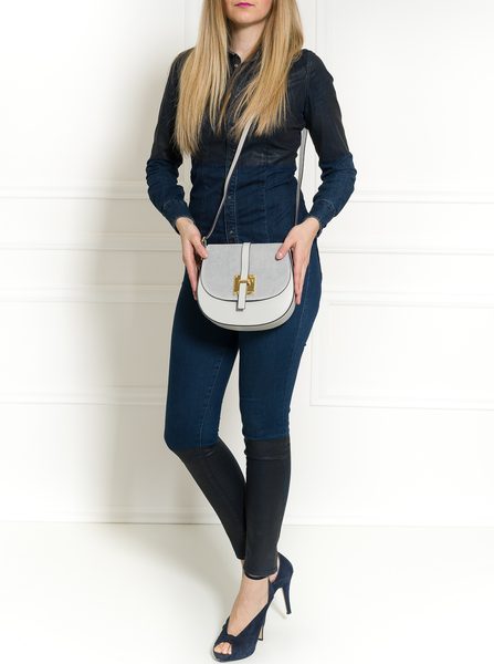 Dámská kožená crossbody kabelka kombinace semiš - šedá -