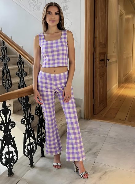 Dámský komplet crop top a kalhoty - lila -