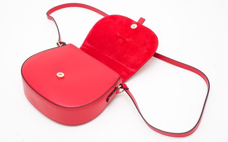 Dámska kožená crossbody kabelka kombinácia semiš - červená -