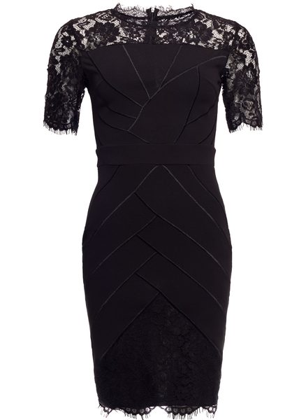 Dámské elegantní šaty s motivem a krajkovým rukávkem - černá -