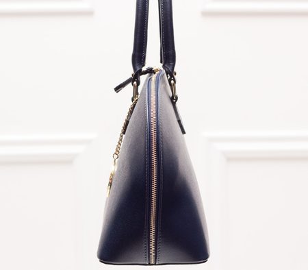 Dámska kožená kabelka pevný atypický tvar - tmavá modrá -