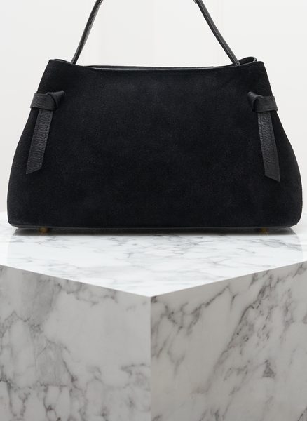 Kožená kabelka z broušené kůže do ruky černá -