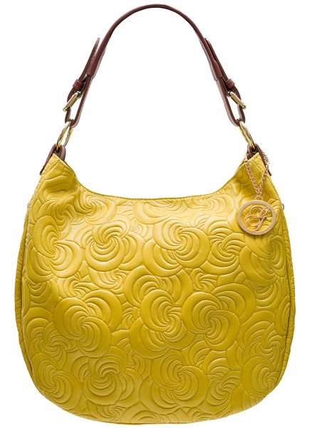 Dámska kožená kabelka cez rameno zdobená kvetmi - žltá -