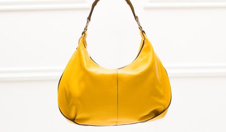 Dámska kožená kabelka cez rameno pútko s volánom - žltá -
