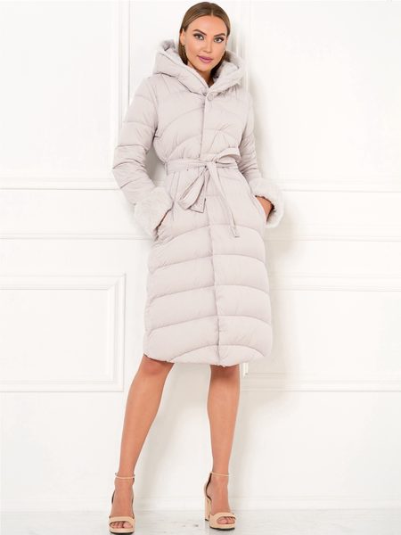 Dámská zimní bunda krémová s páskem -