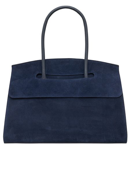 Tmavě modrá kabelka z pravé kůže - semiš -