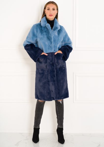Dámský oboustranný kabát kombinace modré -