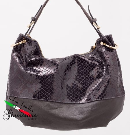 Kožená kabelka s hadím vzorom a zipsom - sivá -