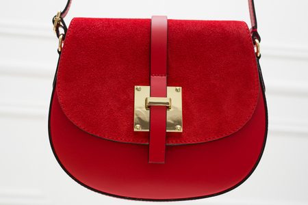 Dámská kožená crossbody kabelka kombinace semiš - červená -