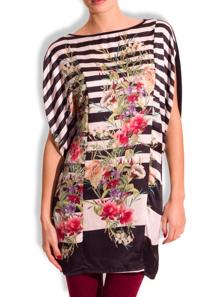 GbyG Tunika s proužky a květy - černá -