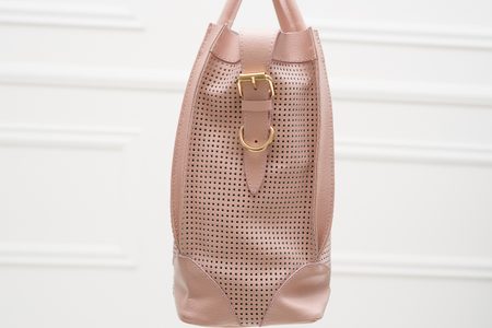 Kožená kabelka veľká perforovaná - svetlo ružová -