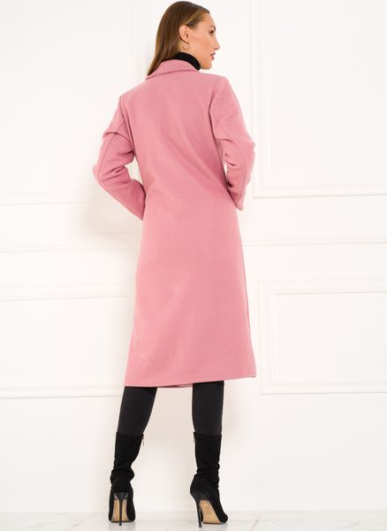 Dámský basic dlouhý kabát - růžový -