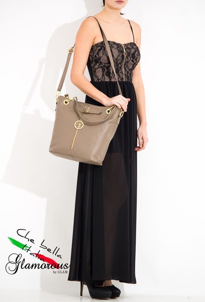 Dámská kožená kabelka se zipem - béžová -