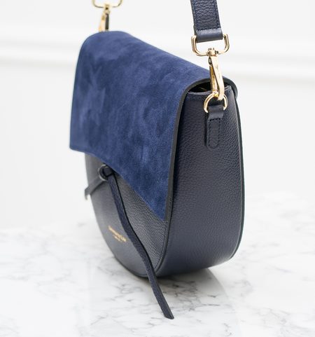 Dámská kožená kabelka semiš přes rameno - tmavě modrá -