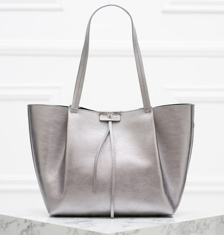 Real leather shoulder bag PATRIZIA PEPE - Silver -