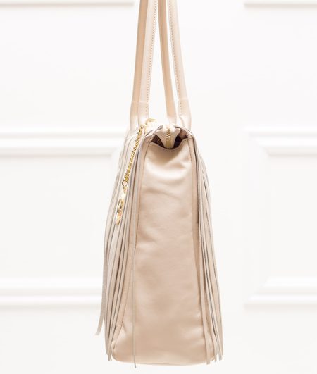 Dámská kožená kabelka větší s třásněmi - béžová -