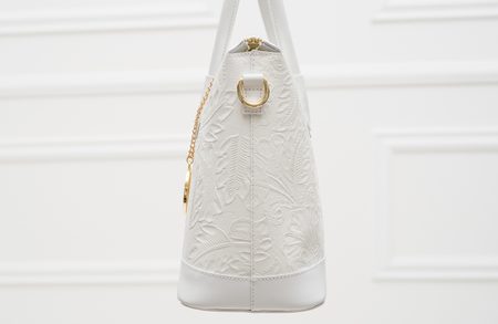 Dámská kožená kabelka s květy do ruky - bílá -