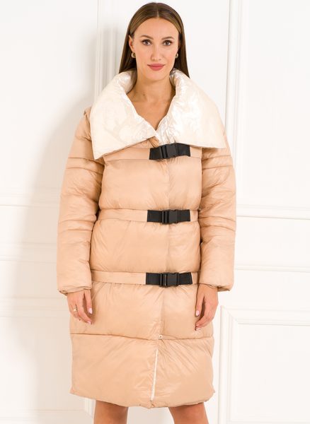 Dámská zimní oversized bunda s přezkami rose gold -