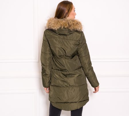 Dámská zimní bunda se zipy s pravým mývalovcem - zelená -