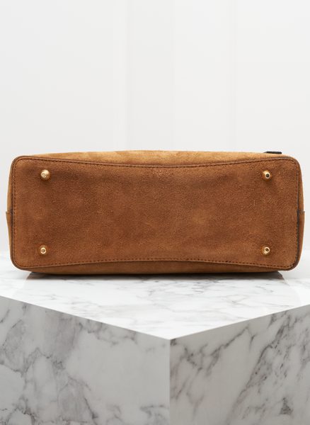 Kožená kabelka z broušené kůže do ruky hnědá -