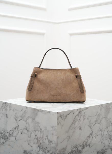 Kožená kabelka z broušené kůže do ruky taupe -