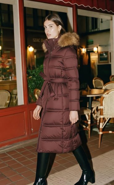 Winter jacket with real fox fur Due Linee - Brown -