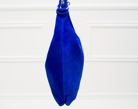 Kožená kabelka přes rameno s kroužky semiš - královsky modrá -