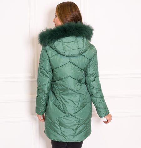 Dámská delší zimní bunda se stříbrným kováním - zelená -