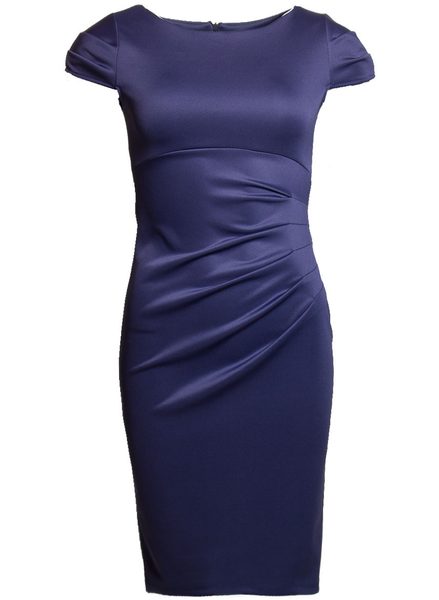 Dámské elegantní šaty s řasením na boku - námořnická modrá -