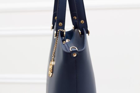 Dámska kožená kabelka So zlatým kovaním asymetrická - modrá -