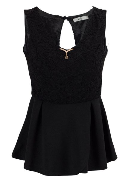 Dámske čipkované tielko peplum čierna -