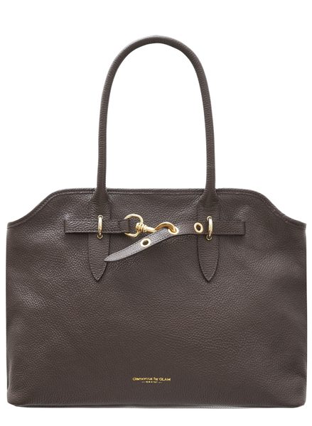 Kožená kabelka přes rameno tmavě hnědá -