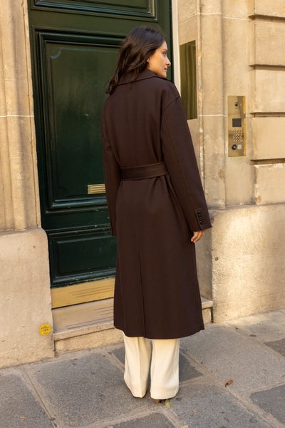 Prémiový kabát z česané vlny choco -