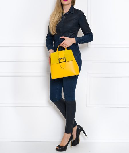 Mochila de mujer de cuero genuino Glamorous by GLAM - Amarillo -