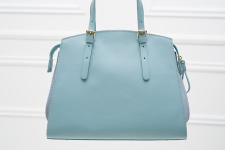 Dámská kožená kabelka kombinace semiš - světlá modrá -