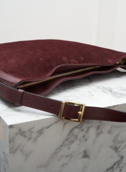 Kabelka přes rameno kombinace kůží vínová -