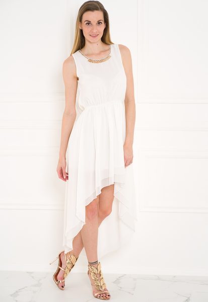 Letní šifonové šaty bílé asymetrické -