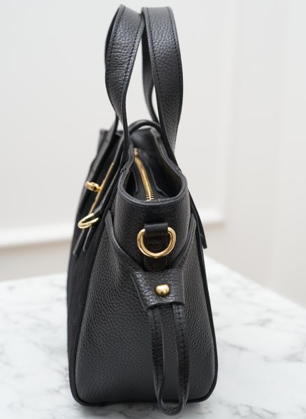 Dámská kožená kabelka do ruky z broušené kůže černá -