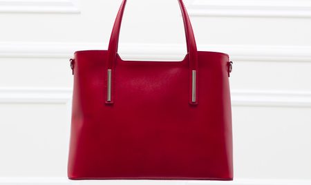 Dámska kožená kabelka pevná so strieborným zdobením - červená -