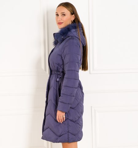 Dámská zimní bunda s vázáním v pase - fialová -